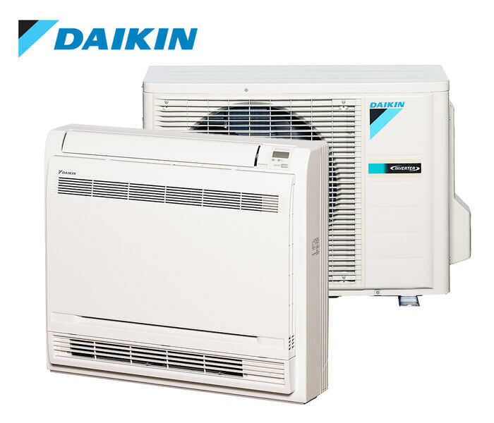 Daikin floor console AC, floor standing air conditioner, floor-mounted HVAC, energy-efficient inverter AC, residential floor AC, commercial floor air conditioner