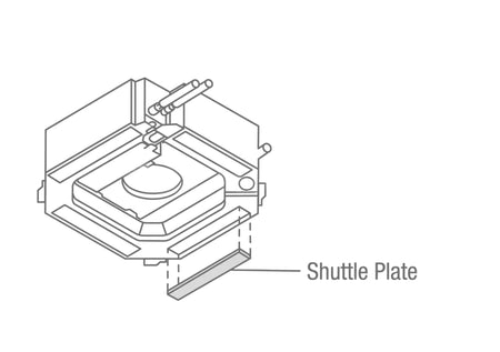Technical diagram of a shuttle plate with labeled parts on a white background