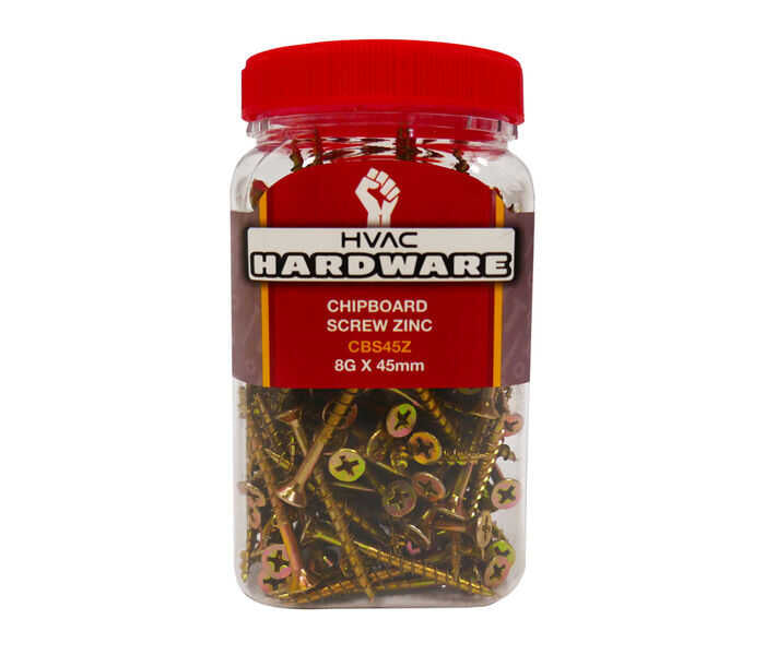 CHIPBOARD SCREW ZINC 8Gx45mm JAR 200 CBS45Z