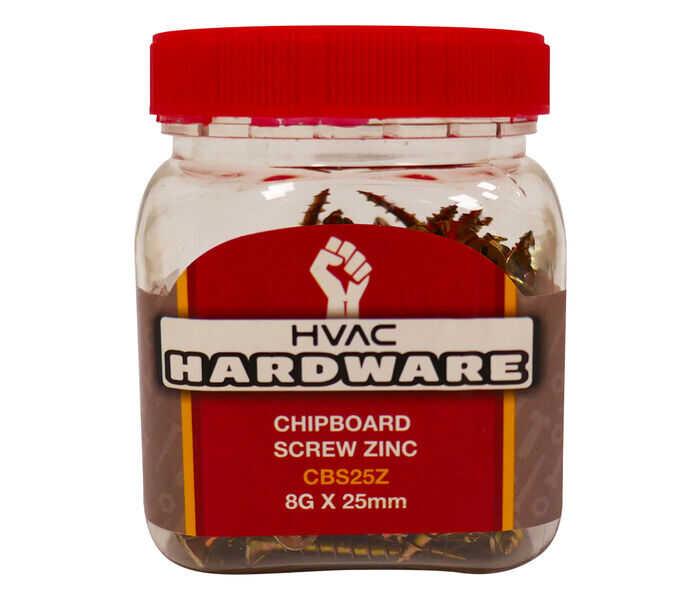 CHIPBOARD SCREW ZINC 8Gx25mm JAR 200 CBS25Z